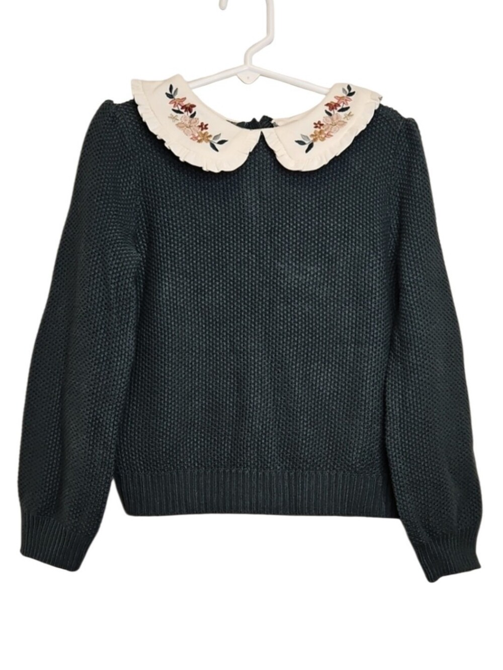 Tommy Bahama Girls NWT Dark Green Knit Sweater with Embroidered Collar, Size 3T